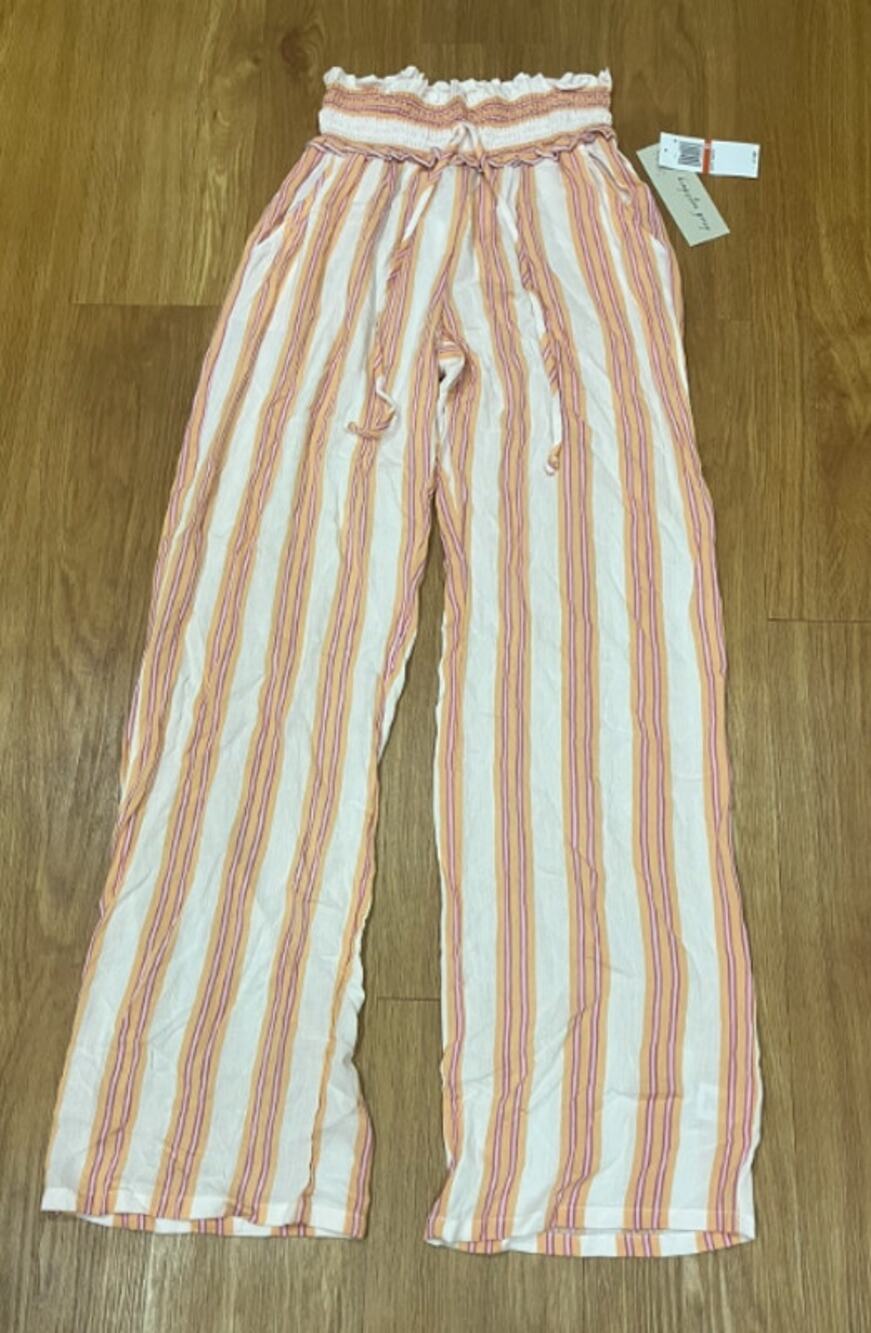 Kingston Grey Juniors' Smocked-Waist Stripes WideLeg Pants XS